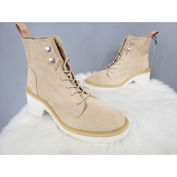 NEW SIZE 8.5 Sorel Hi-Line Heel Lace Up Waterproof Suede Ankle Boots Ceramic tan - Picture 1 of 9
